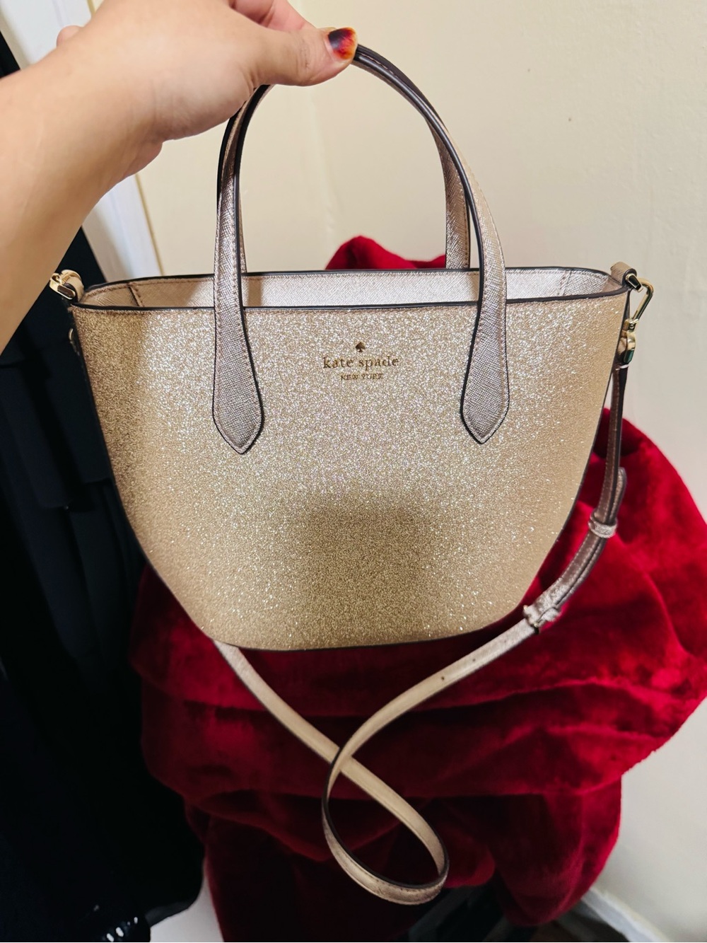 kate spade Glitter Crossbody Tote in Gold